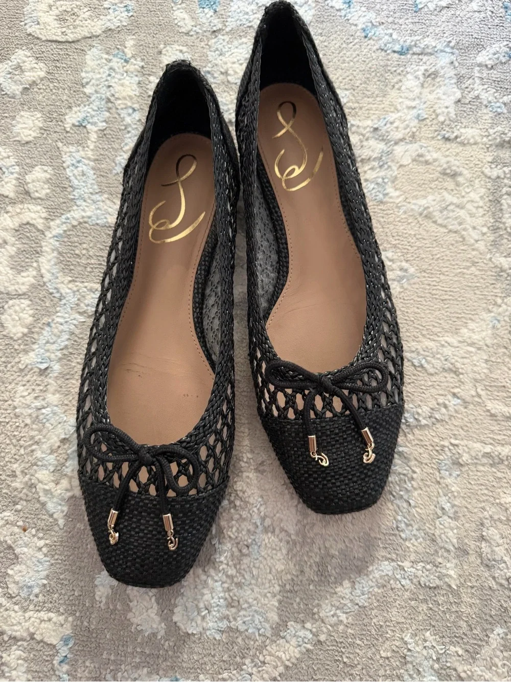 Sam Edelman Women's Black Woven Ballet Flats with Bow
